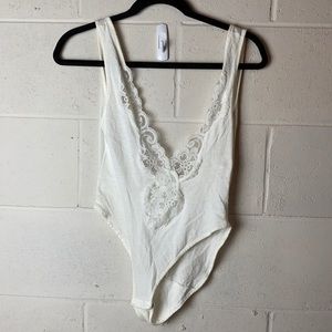 Mel-Lin White Bodysuit with Lace detailing